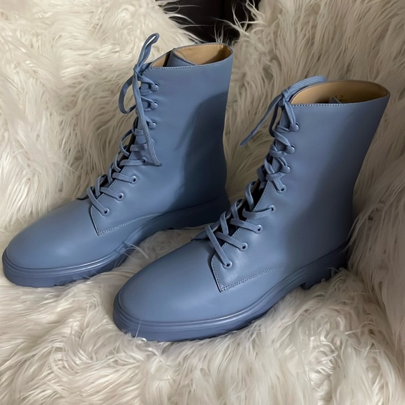 Stuart Weitzman Shoes - Stuart Weitzman MCKENZEE BOOTIE Leather Combat Cornflower Baby Blue Size 7.5B
